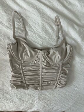 Ruched Bustier Crop Top in Light cream
